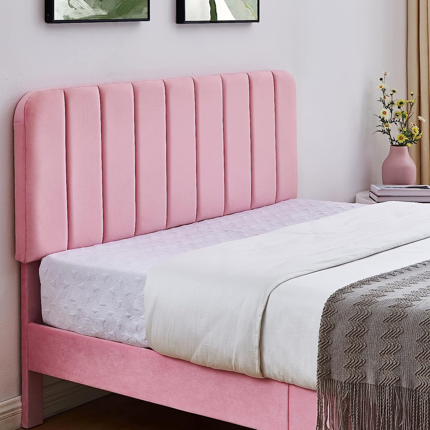 VECELO Upholstered Platform bedframe with Adjustable Headboard