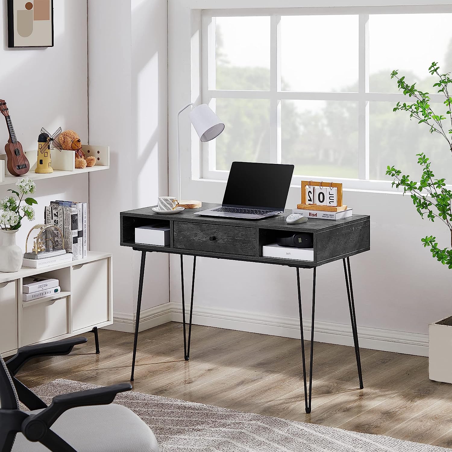 VECELO Computer Home & Office Laptop Table Study Writing Desk with Drawers Retro Brown