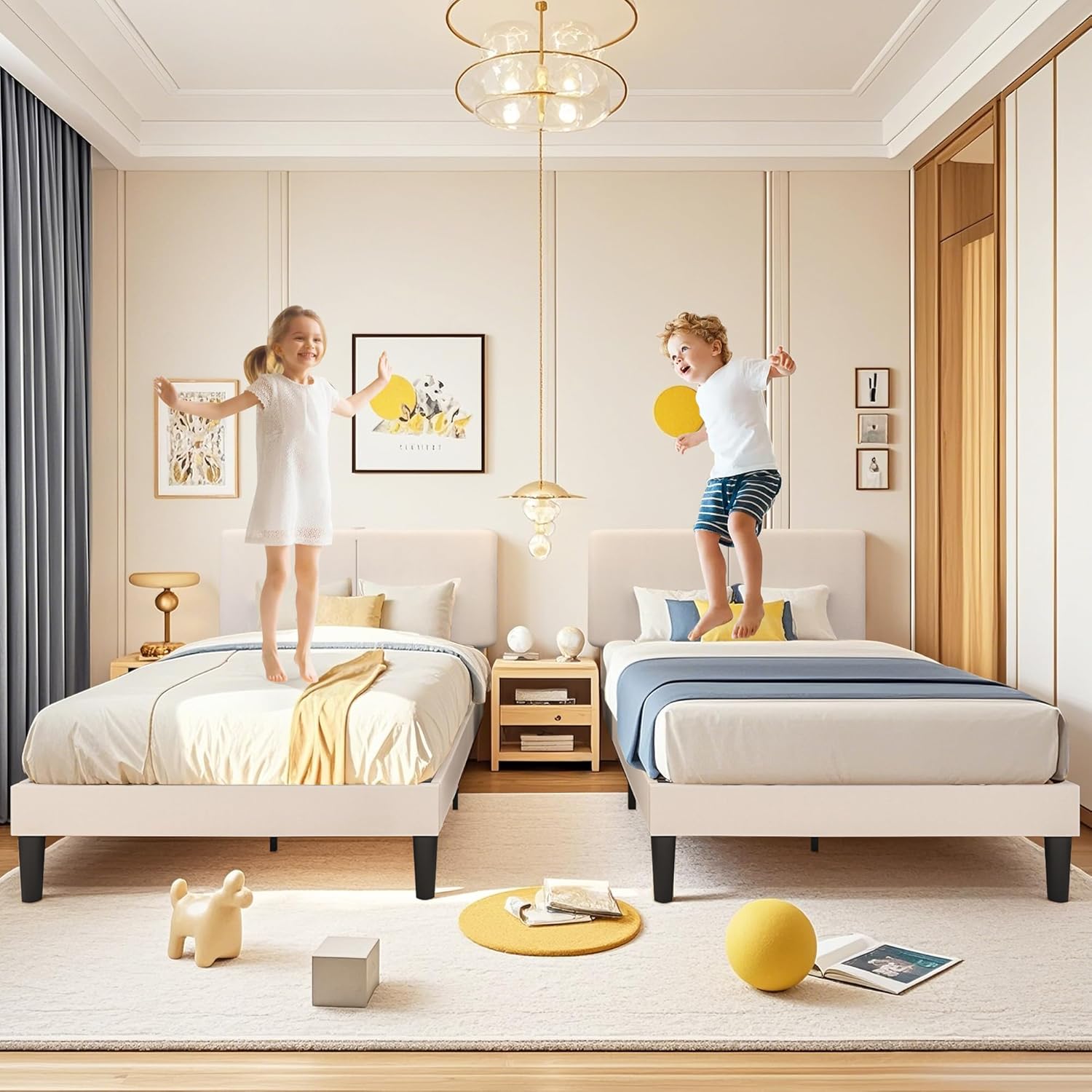 VECELO 2 Sets Twin Bed Frame with Type-C & USB Ports