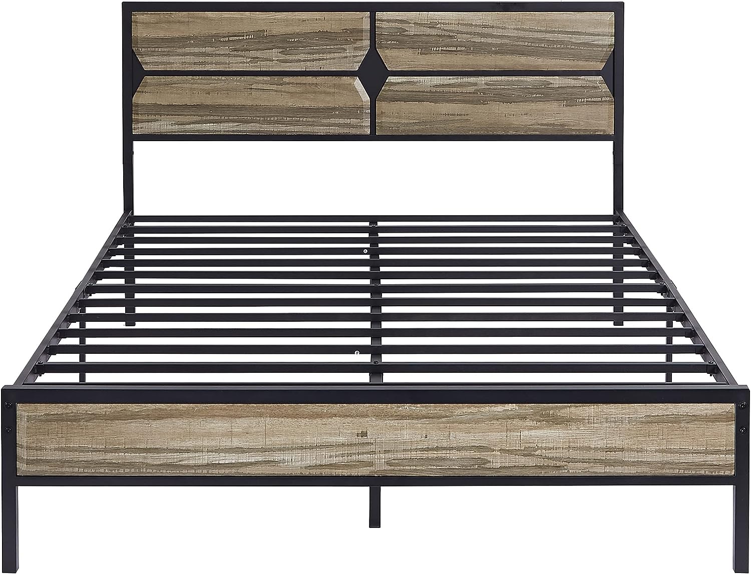 VECELO Bed Frame Metal Platform with Wooden Headboard&Footboard Mattress Foundation