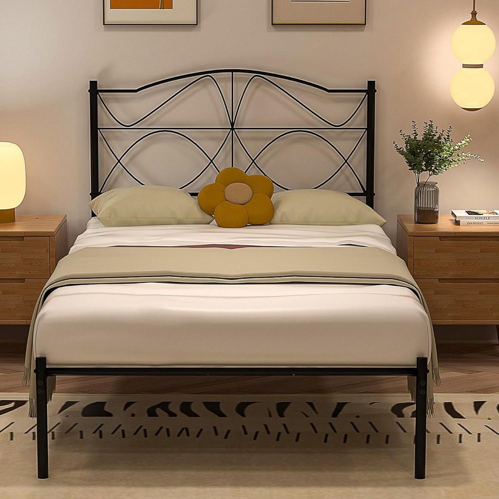 VECELO Bed Frame, Metal Bed Platform with Headboard