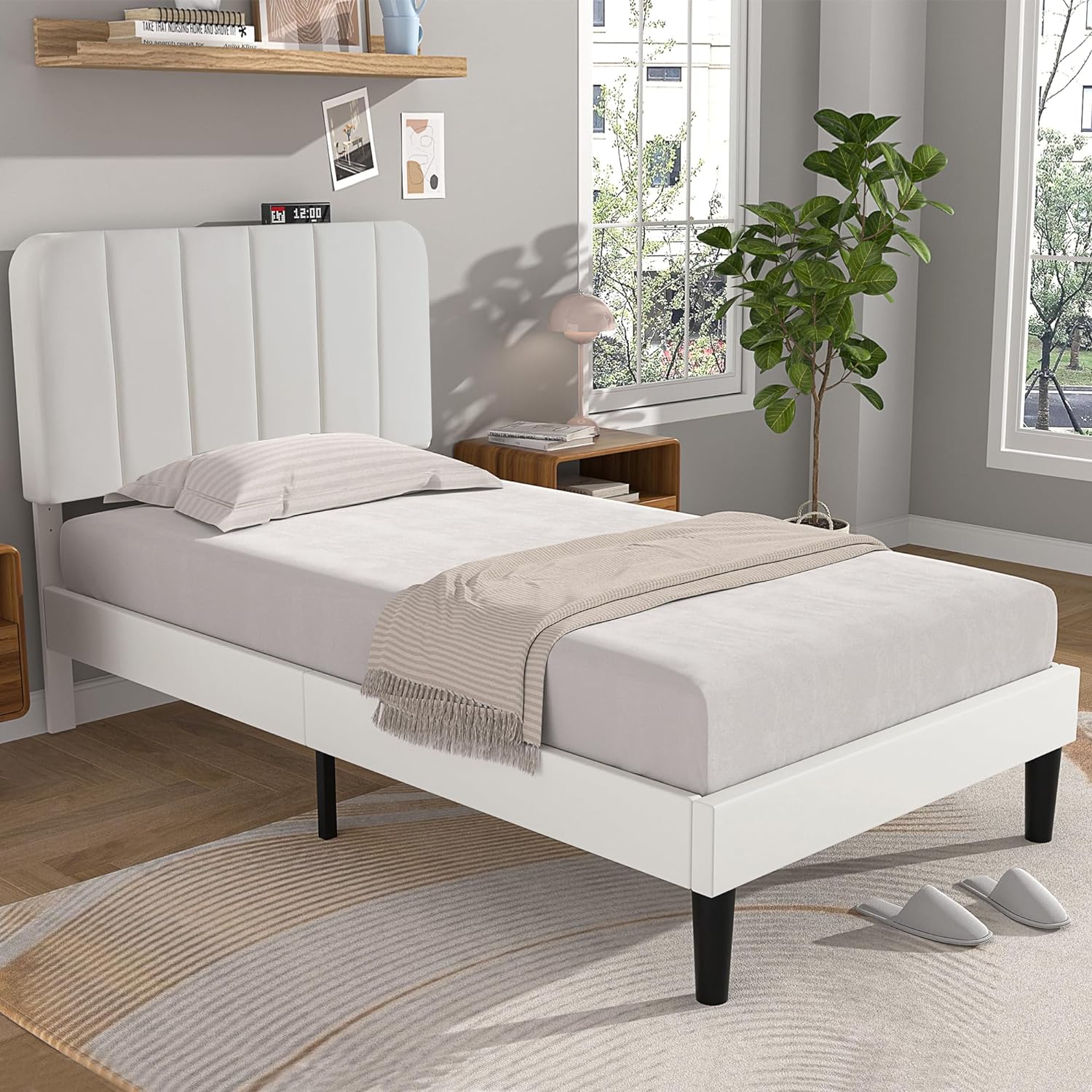 VECELO Upholstered Platform bedframe with Adjustable Headboard