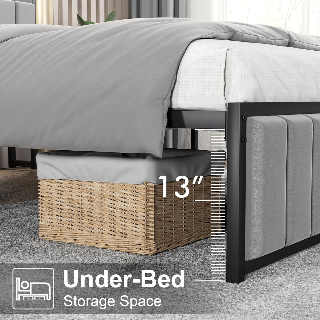 VECELO Bed Frame with Storage, Upholstered Platform Bedframe with Head