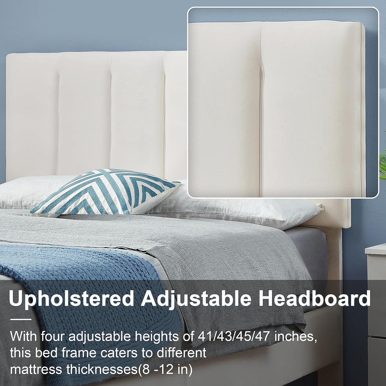 VECELO Modern Upholstered Platform Bedframe, Adjustable Headboard