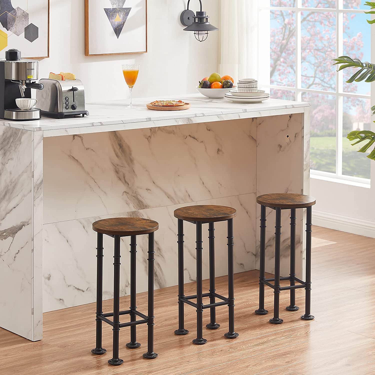 VECELO Counter Height Bar Stools Set of 2, Barstool with Back Legs, Dining Chairs for Home and Kitchen Dining Room Restaurant
