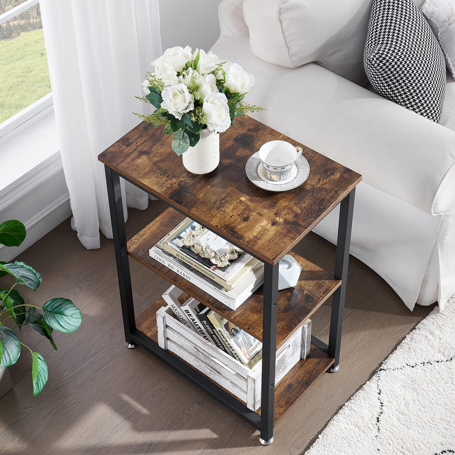 VECELO End Side Table 3-Layer Narrow Night Stand/Entryway/Hallway Cons