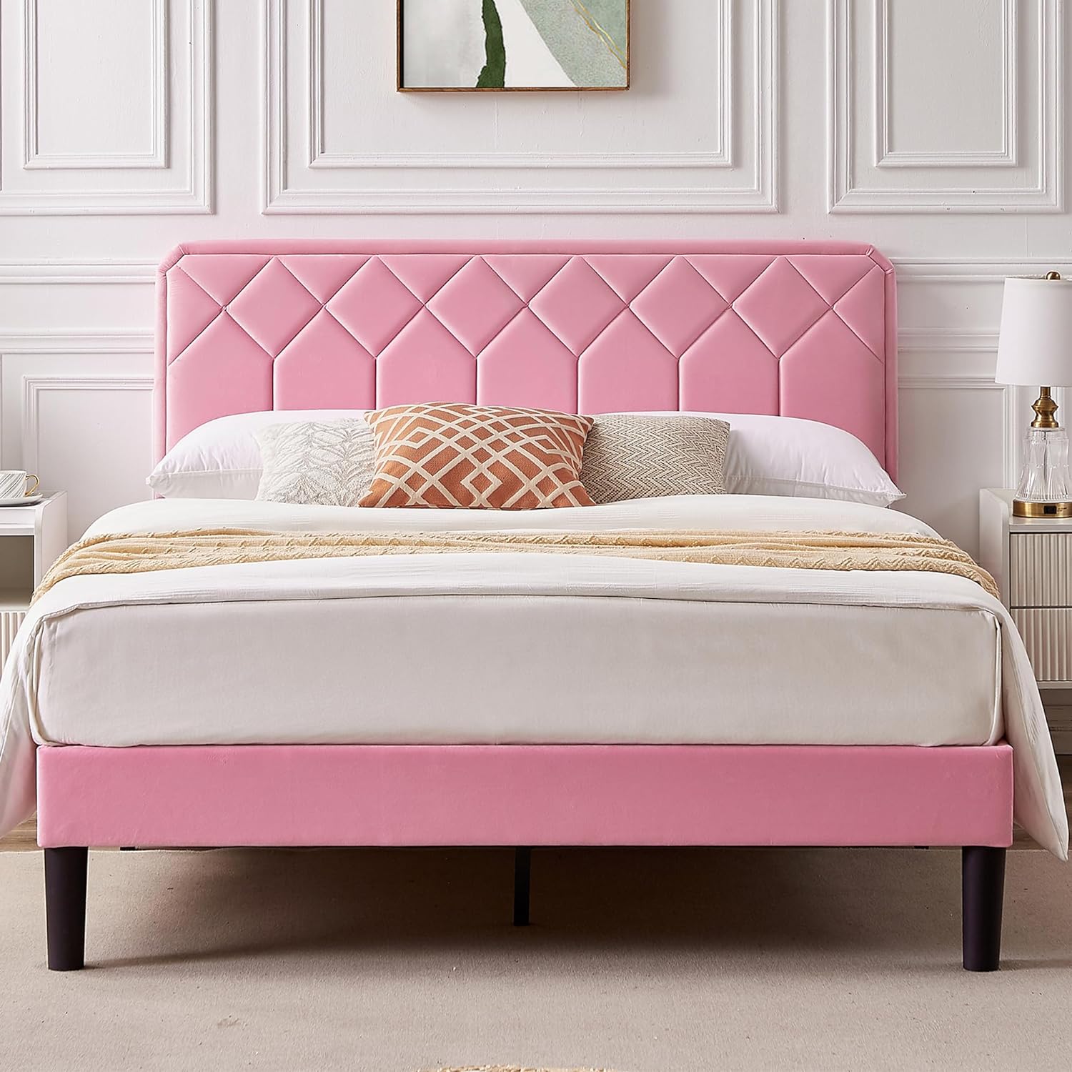 VECELO Premium Leather Upholstered Platform Bed Frame