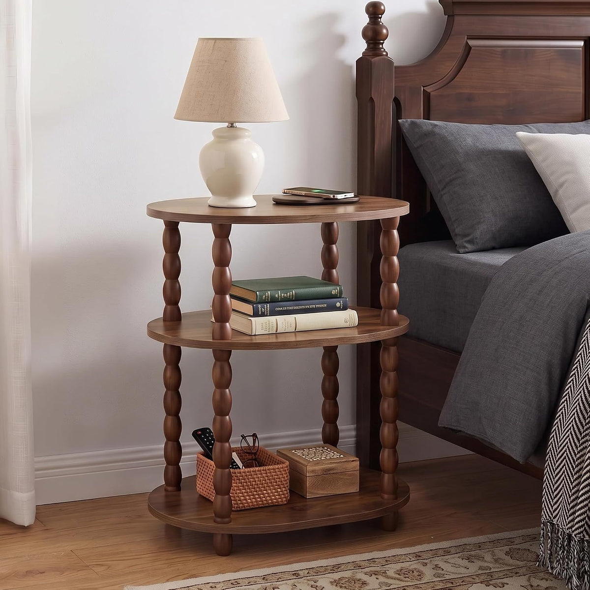 VECELO Oval Side Table  3-Tier Small End Table  Night Stand Accent Table