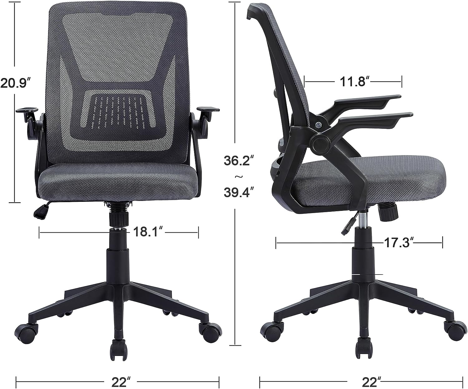 VECELO Mid-Back Swivel Ergonomic Office Chair with Adjustable Arms Mes