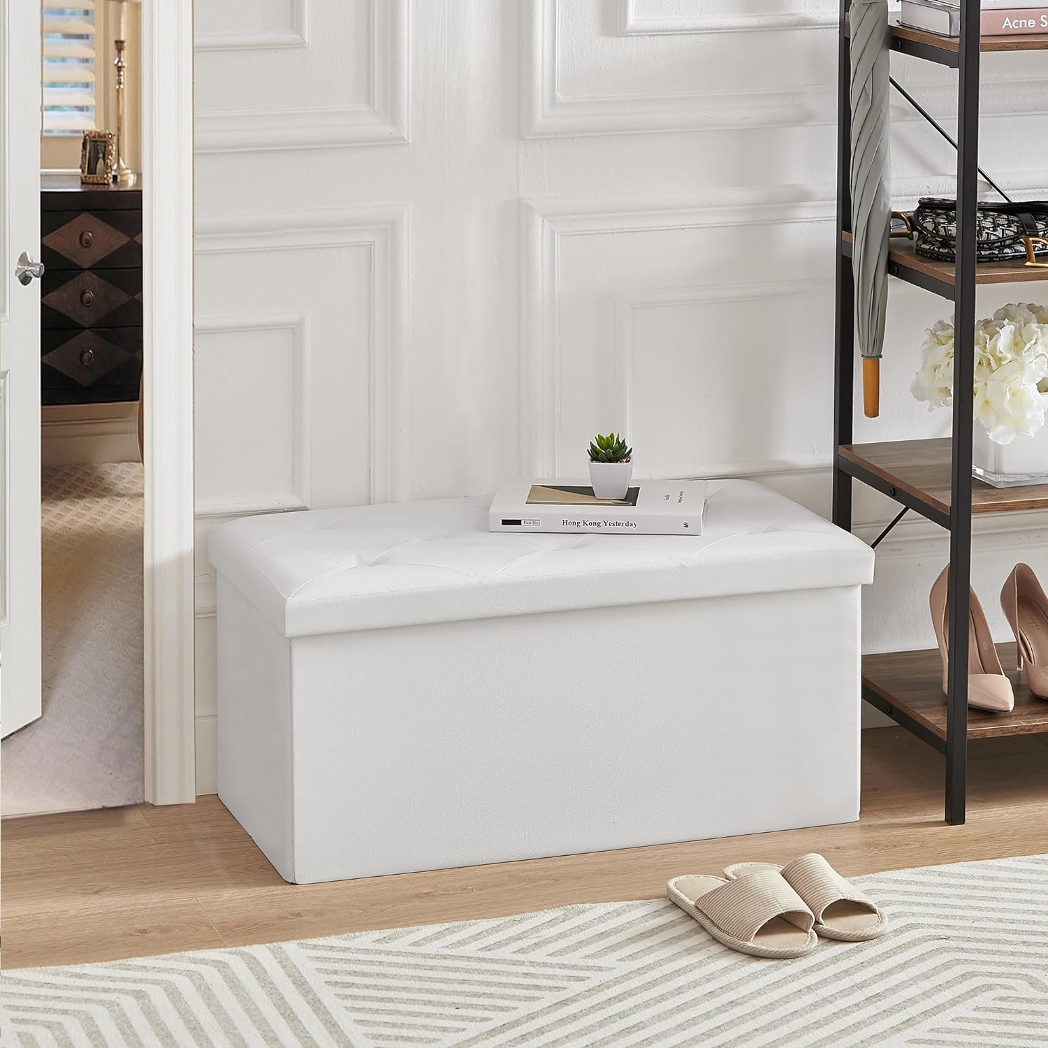 VECELO Storage Ottoman Bench End of Bed 43'' Footstool Footrest Stool Shoestool for Bedroom Hallway Entraway Living Room