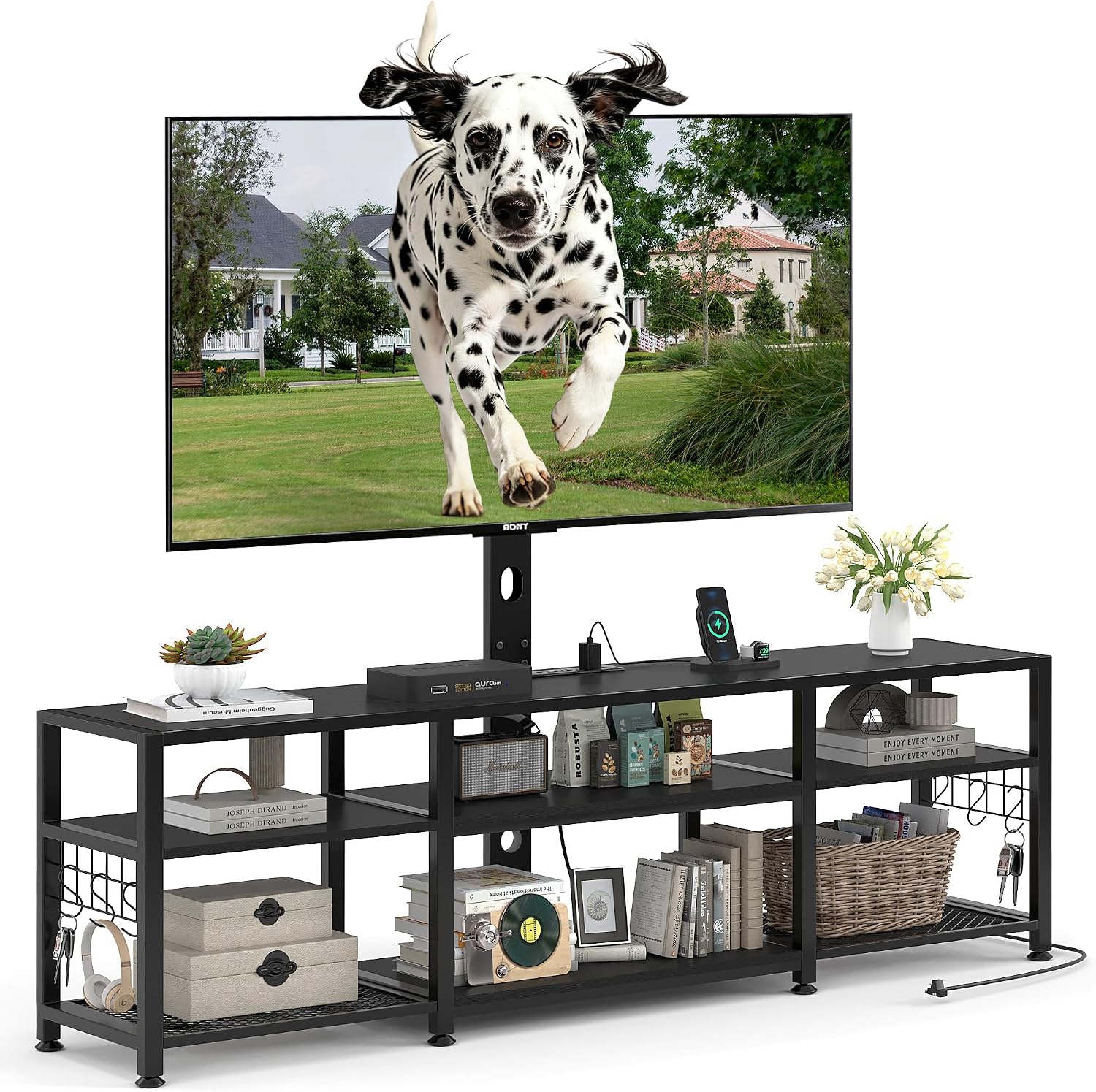 VECELO TV Stand with Mount and Power Outlets