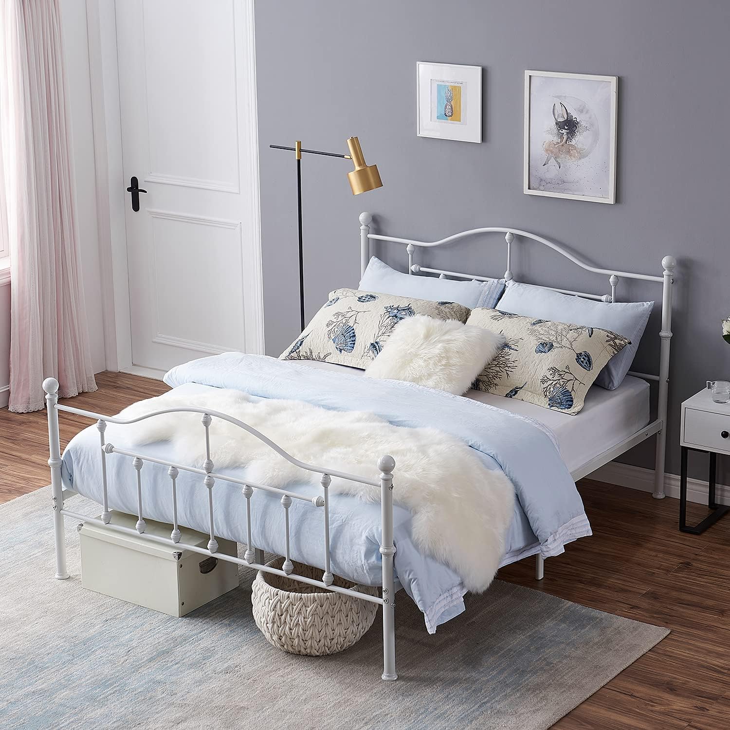 VECELO Classical Black Bed Frame Metal Platform Mattress Foundation with Headboard & Footboard - VECELO