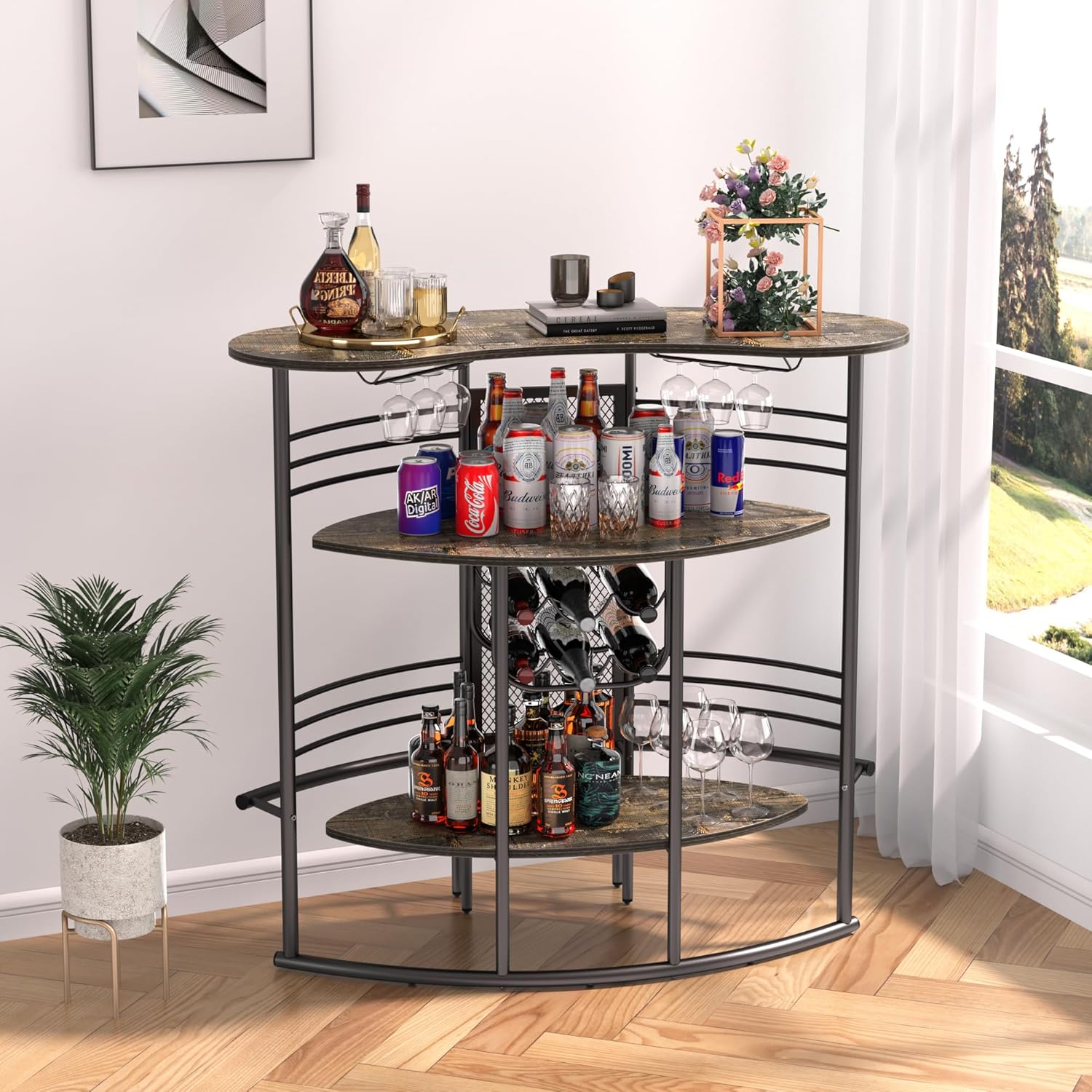VECELO Vintage Liquor Cabinet Wine Rack Bar Unit