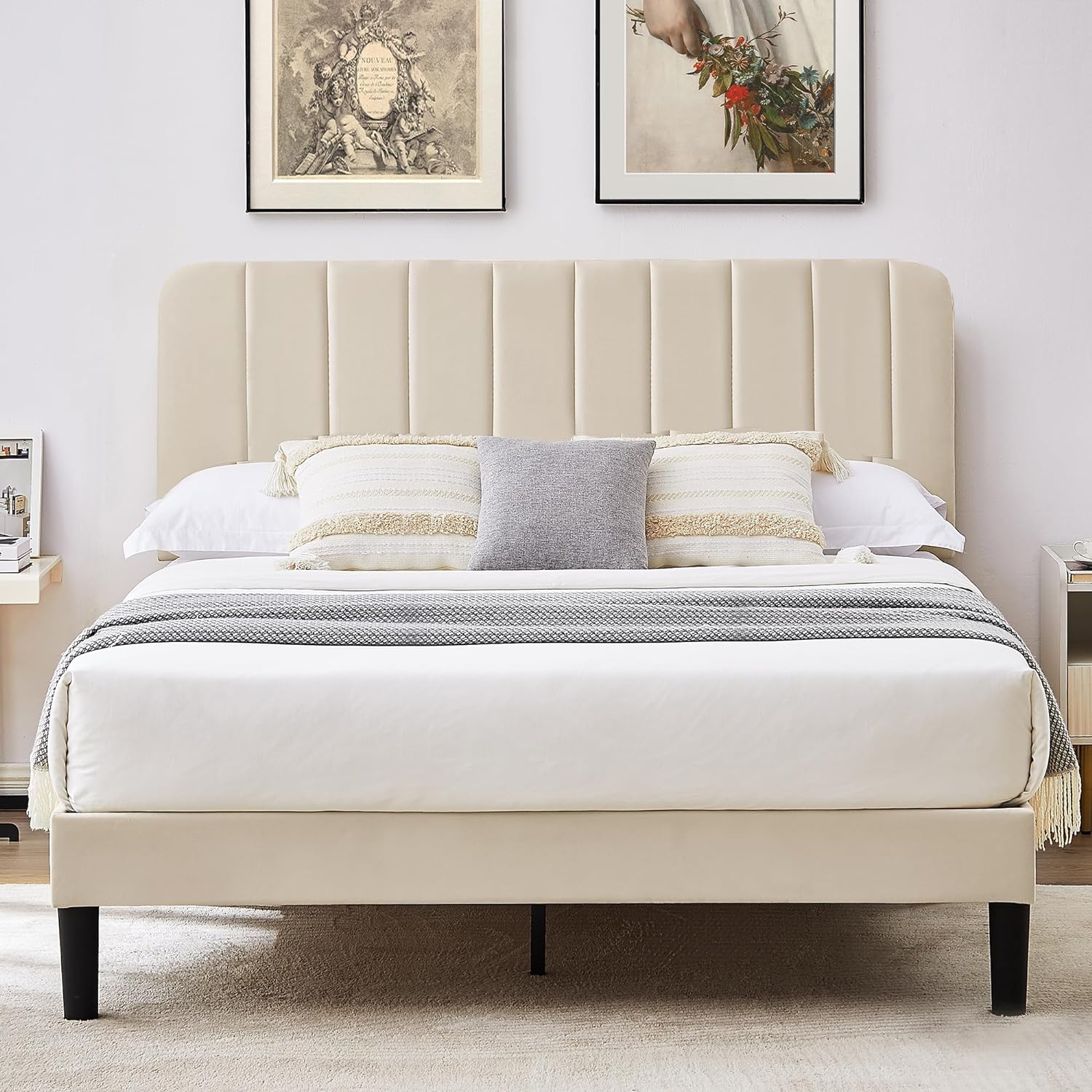 VECELO Upholstered Platform bedframe with Adjustable Headboard