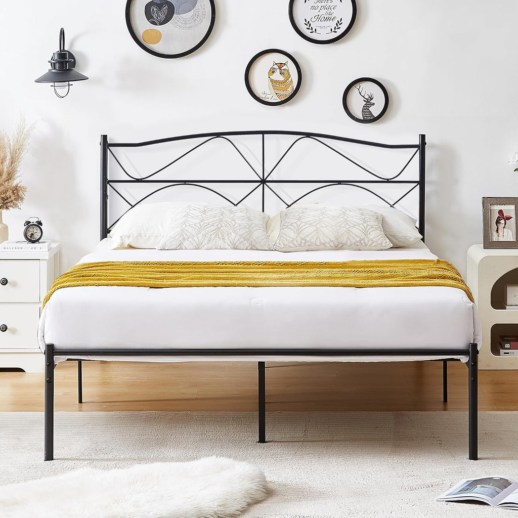 VECELO Bed Frame, Metal Bed Platform with Headboard