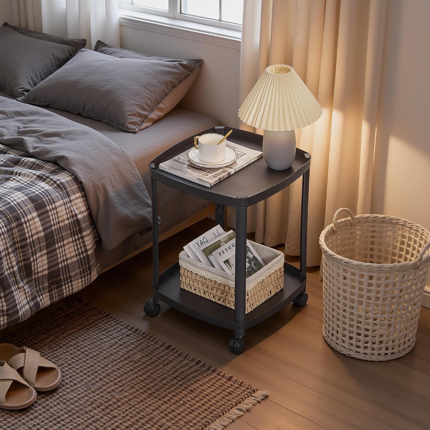 VECELO Rolling End Side Table with Lockable Wheels