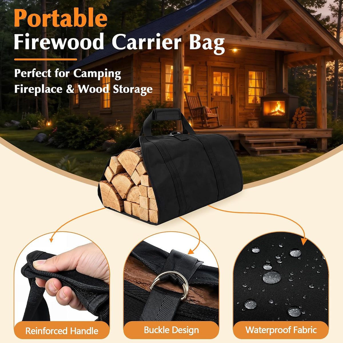 VECELO 34 Inch Firewood Rack with Carrier Bag  Heavy Duty Outdoor Wood Rack