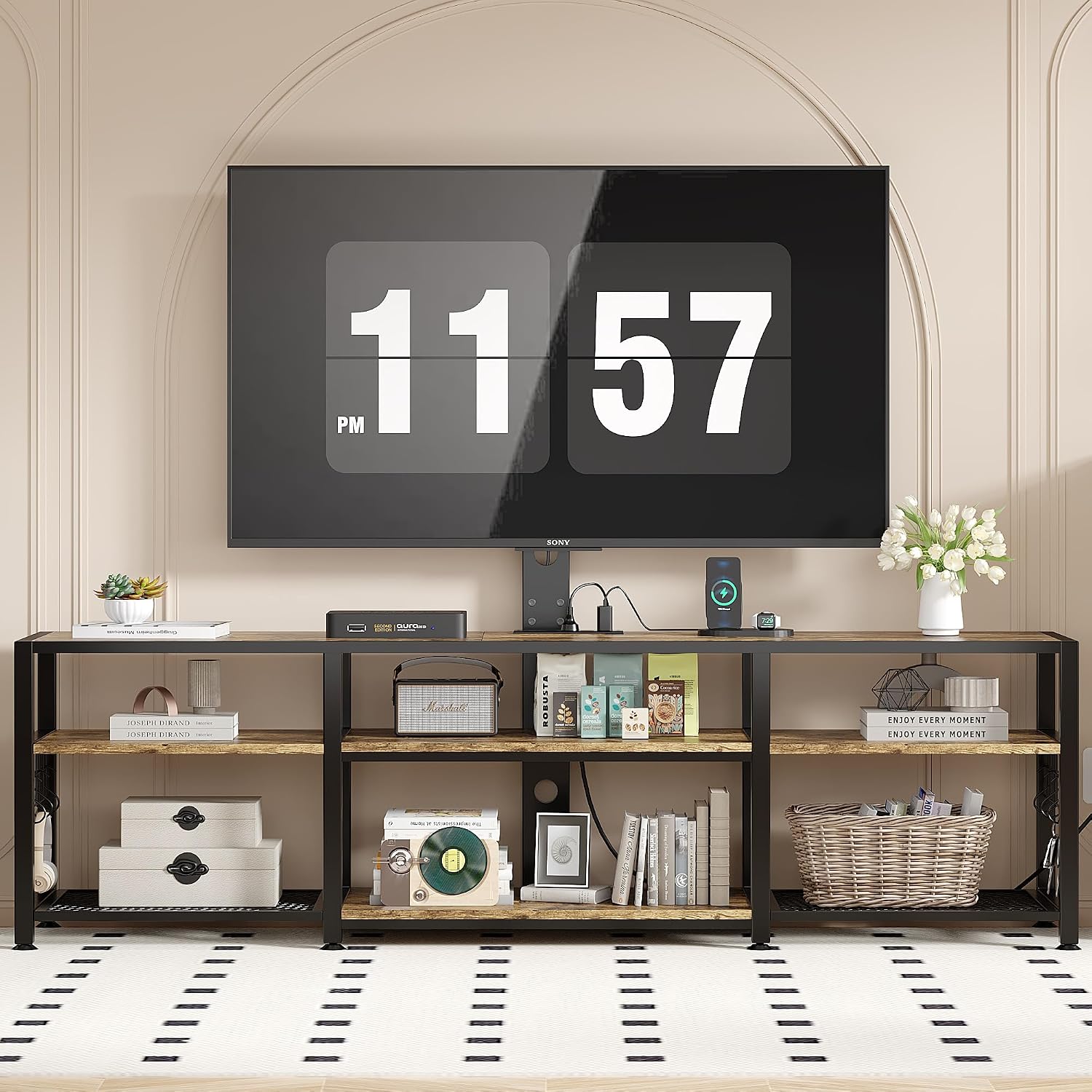 VECELO TV Stand with Mount and Power Outlets