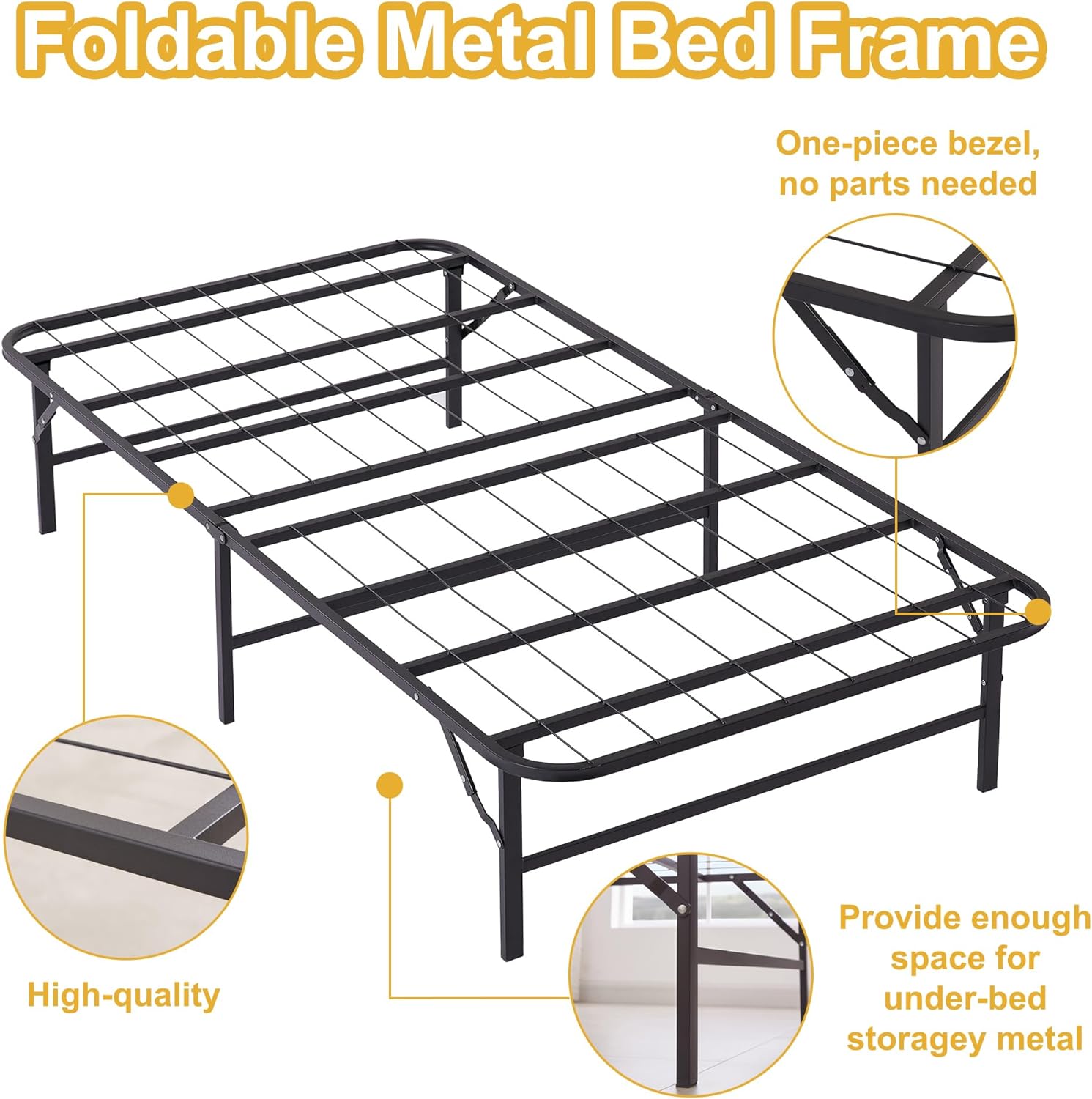 VECELO Metal Folding Bed Frame No Tools Required