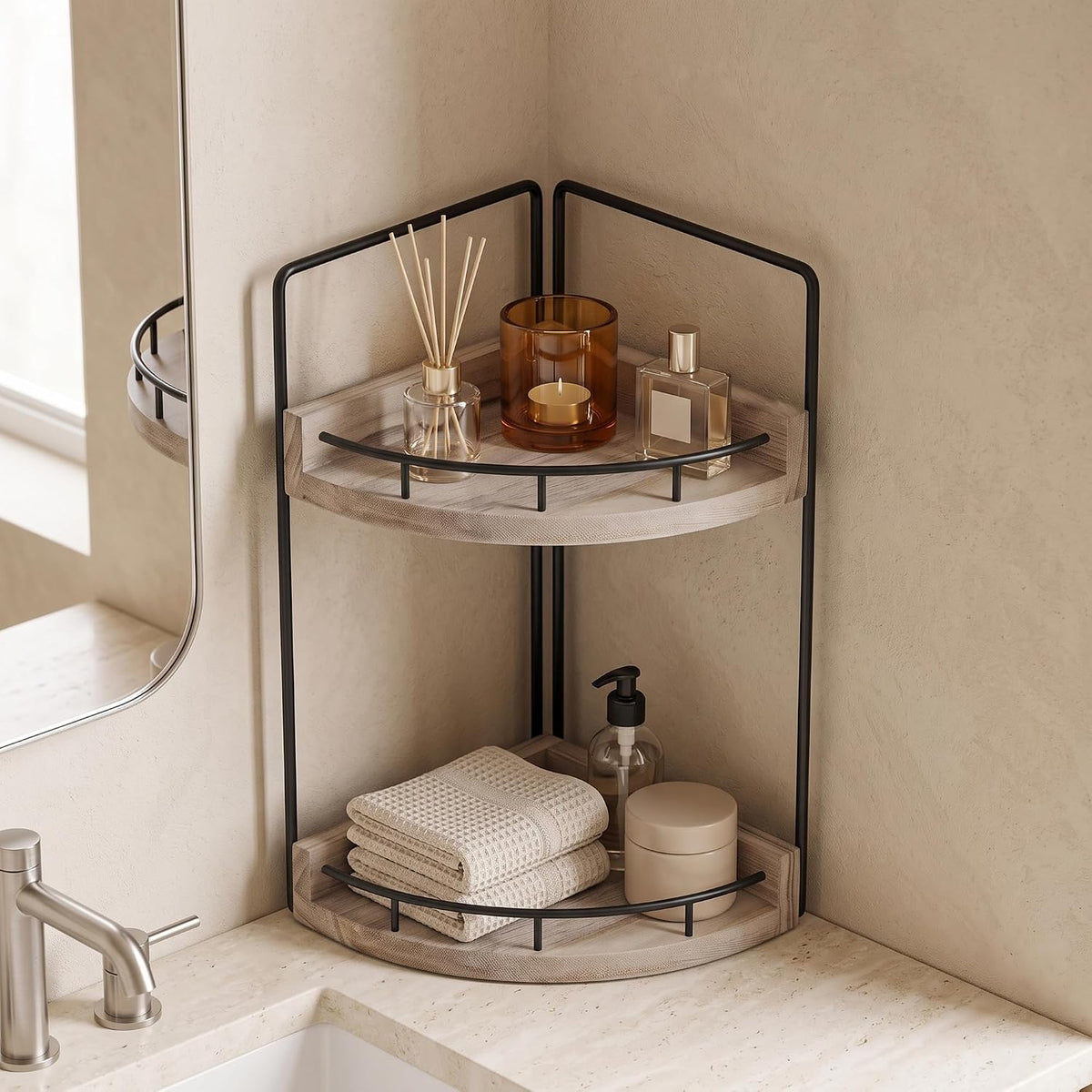 VECELO 2/3-Tier Free Standing Corner Shelf