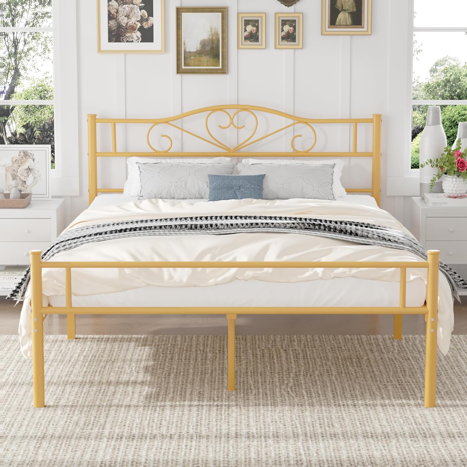 VECELO Metal Platform Bed Frame Mattress Foundation Decorative Headboard & Footboard