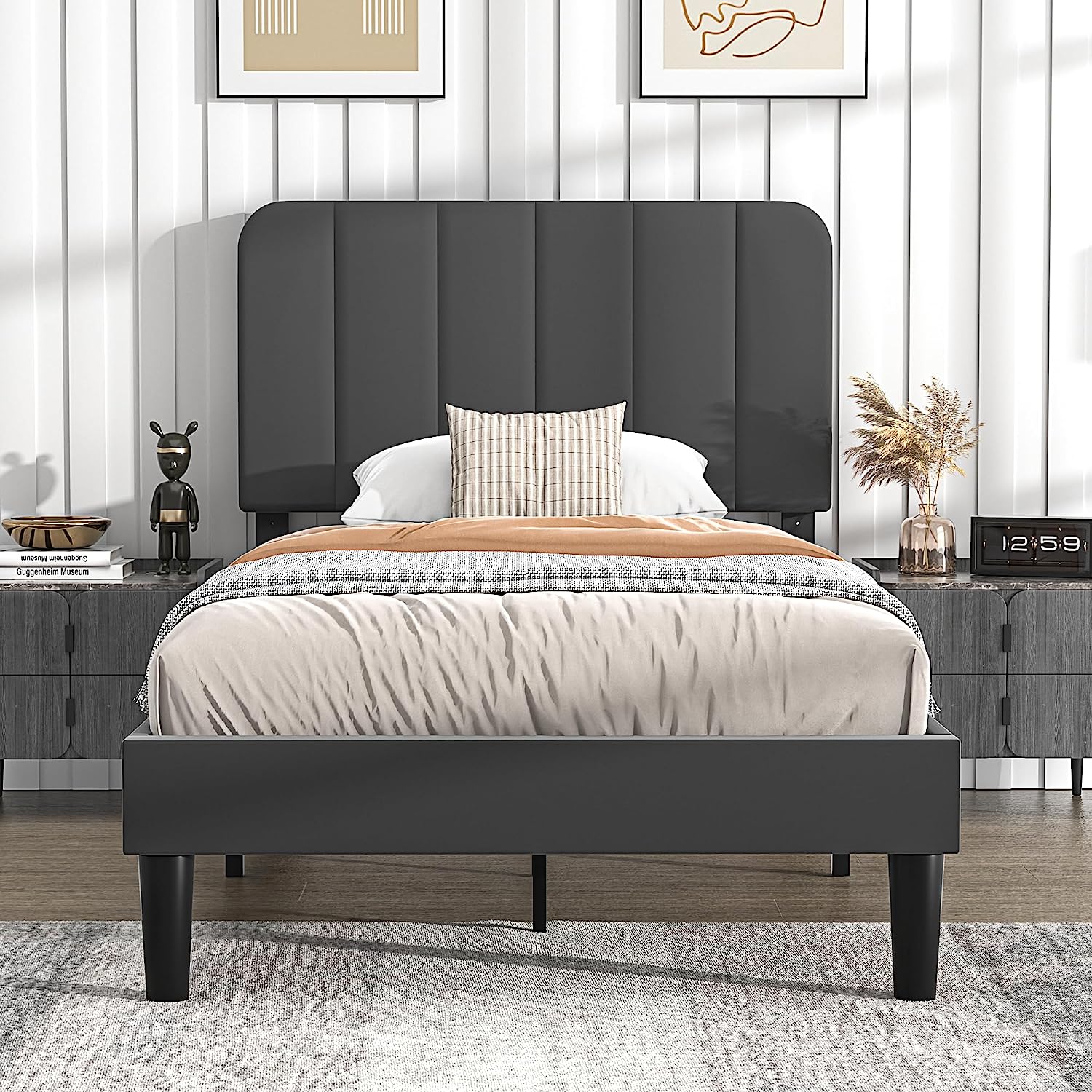 VECELO Upholstered Platform bedframe with Adjustable Headboard