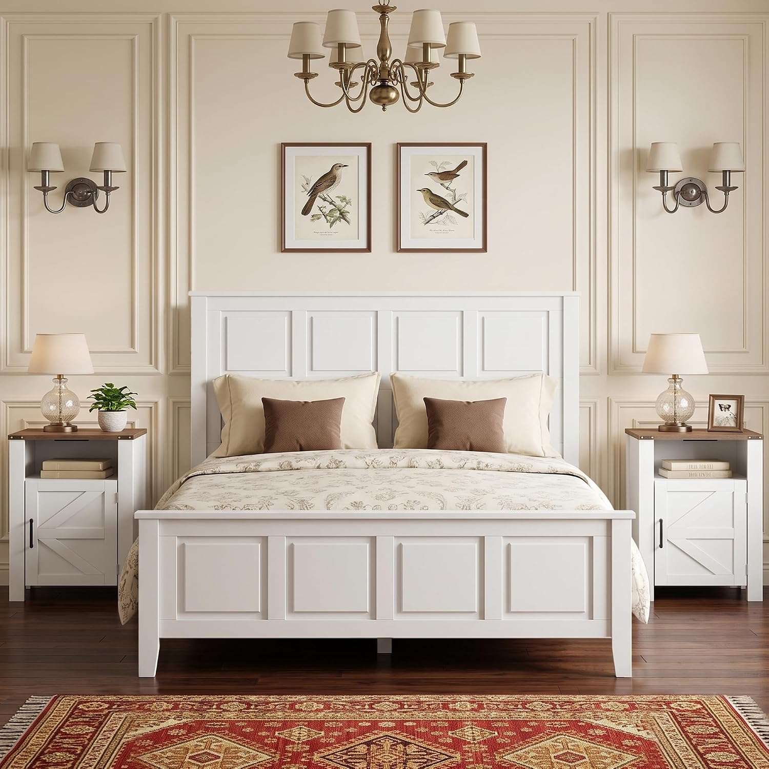 VECELO Farmhouse Nightstand with Charging Station