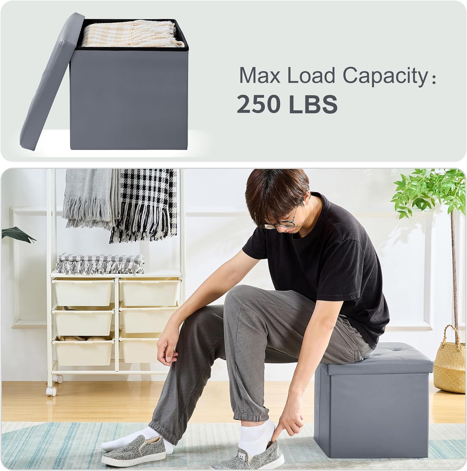 VECELO Storage Ottoman Bench End of Bed 43'' Footstool Footrest Stool Shoestool for Bedroom Hallway Entraway Living Room