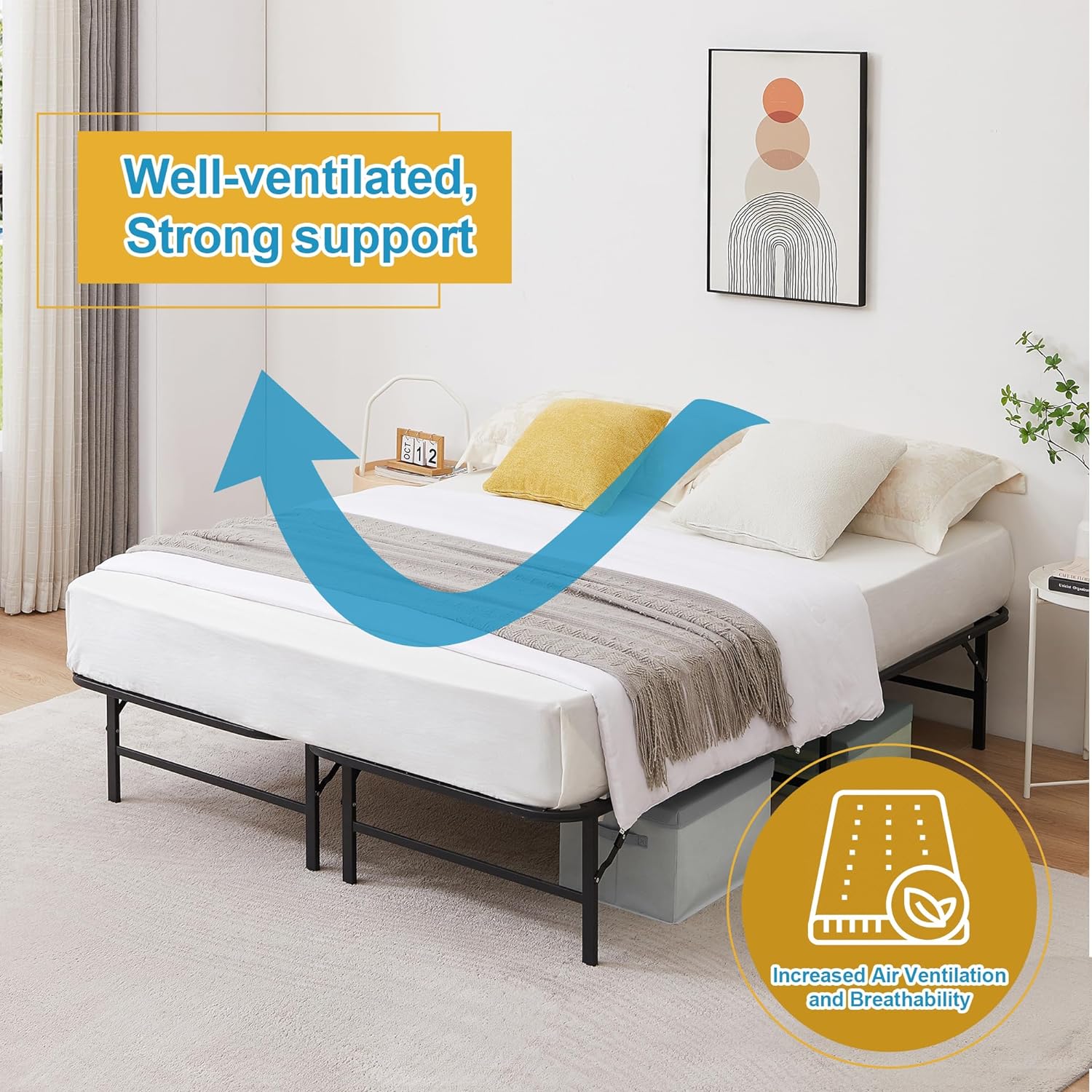 VECELO Metal Folding Bed Frame No Tools Required