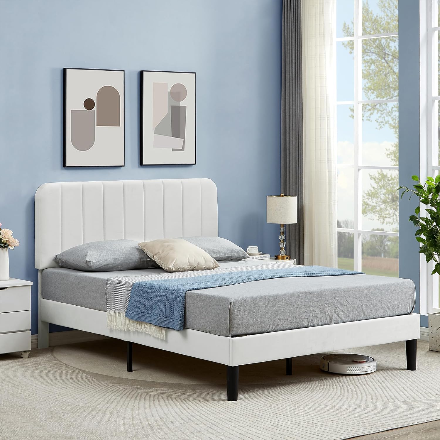 VECELO Upholstered Platform bedframe with Adjustable Headboard