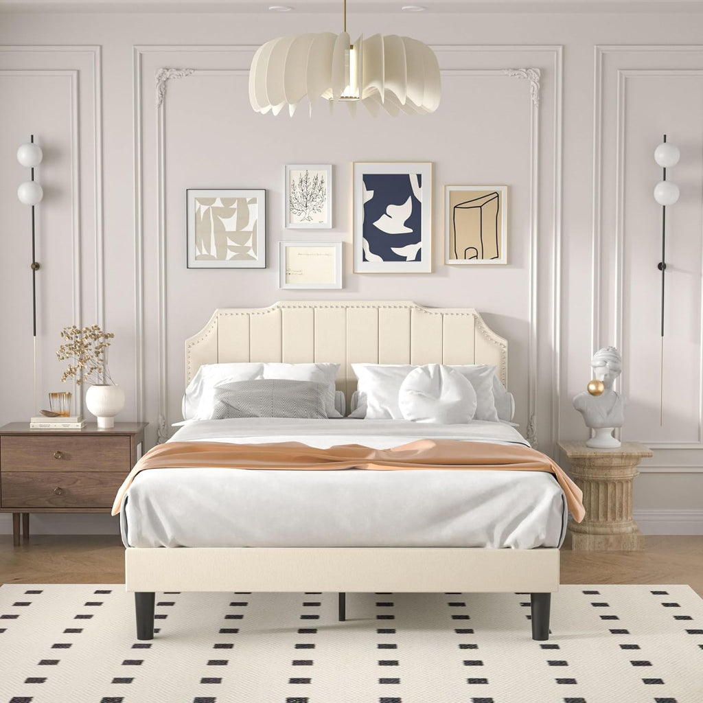 VECELO Upholstered Platform Bed Frame with Tufted Adjustable Headboard