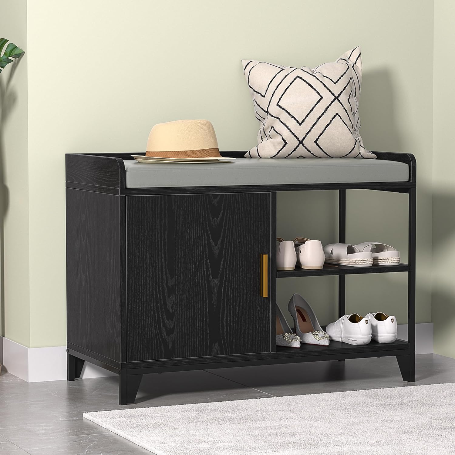 VECELO Shoe Storage Bench Entryway Cabinet with Removable Seat Cushion