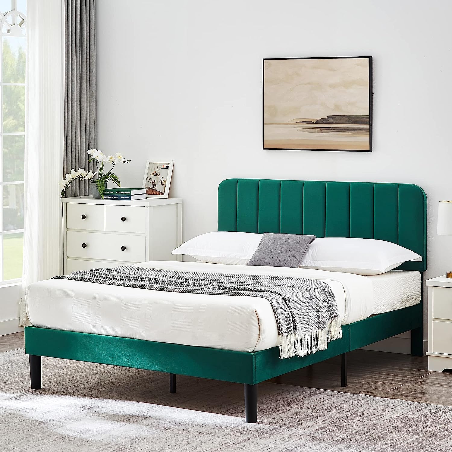 VECELO Upholstered Platform bedframe with Adjustable Headboard