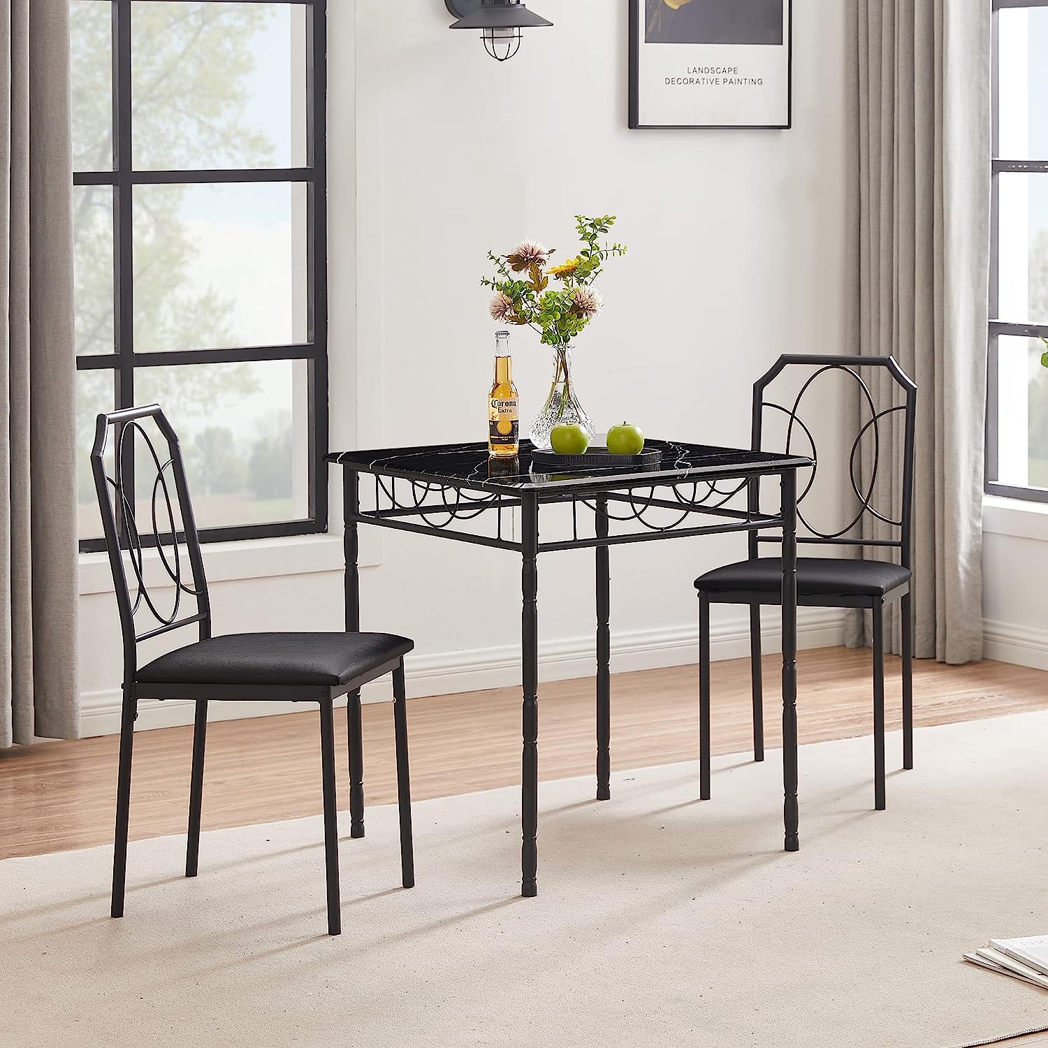 VECELO 5 Pieces Table Sets,43.3" Table&Chairs for 4,Industrial Counter Height Tabletop with Bar Stools for Dining Room