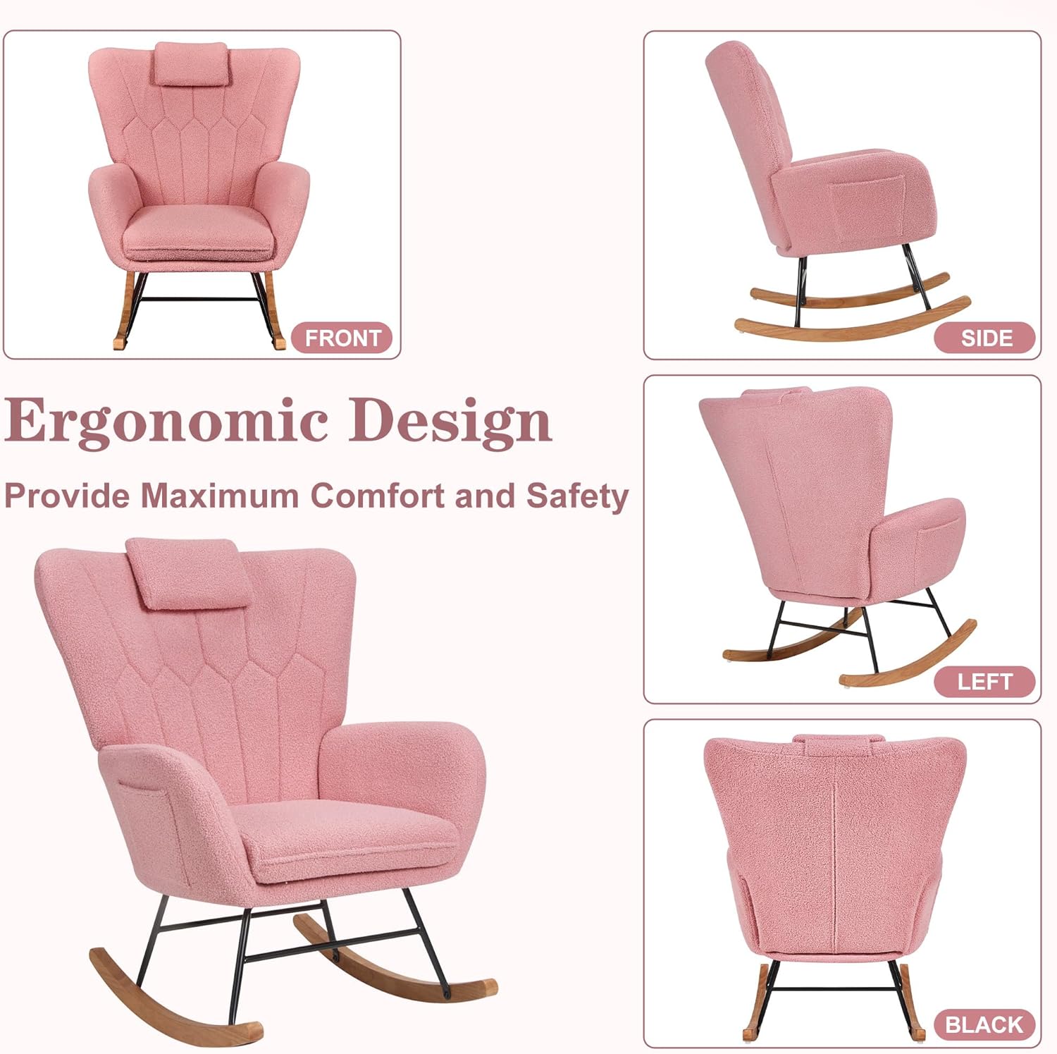 VECELO Rocking Chair Nursery with Thick Headrest, Modern VECELO Rocking Chair Nursery with Thick Headrest, Modern