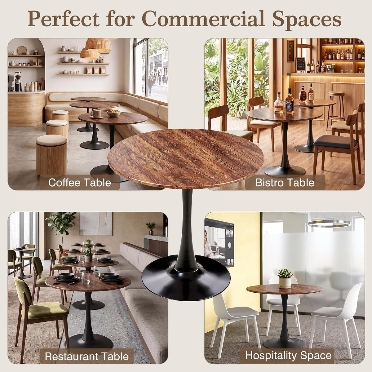 VECELO Round Dining Table, Mid-Century Tulip Table
