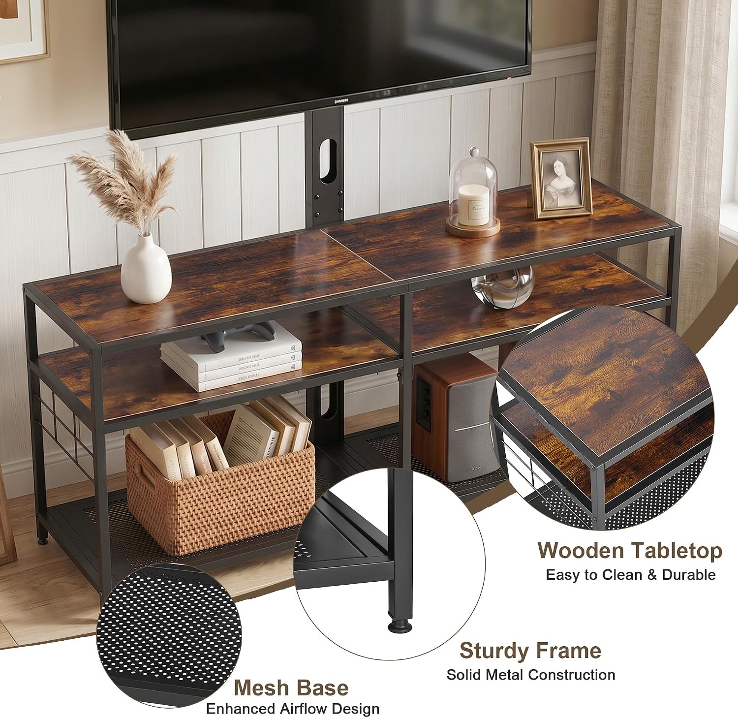 VECELO TV Stand with Mount, Universal Swivel TV Console for 32-75 inch TVs