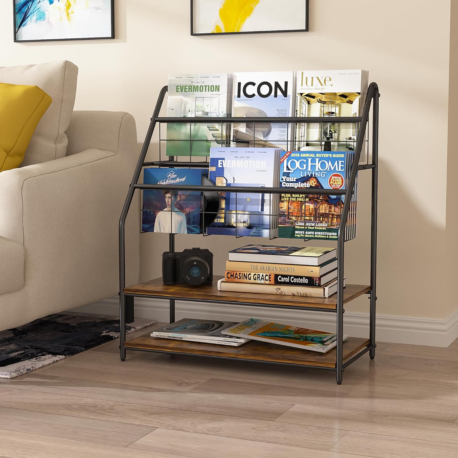 VECELO Newspaper Magazine Holders,2-Tier Metal Racks Brochure Display Stand