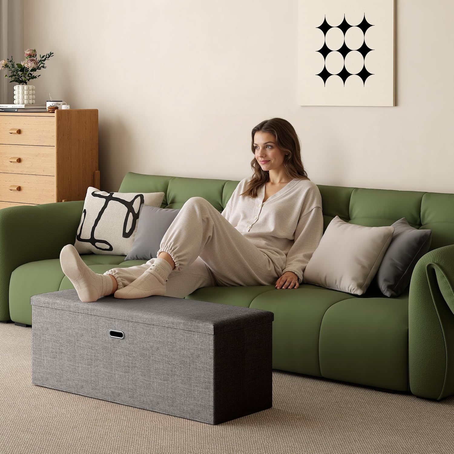 VECELO 43'' Folding Storage Ottoman Bench