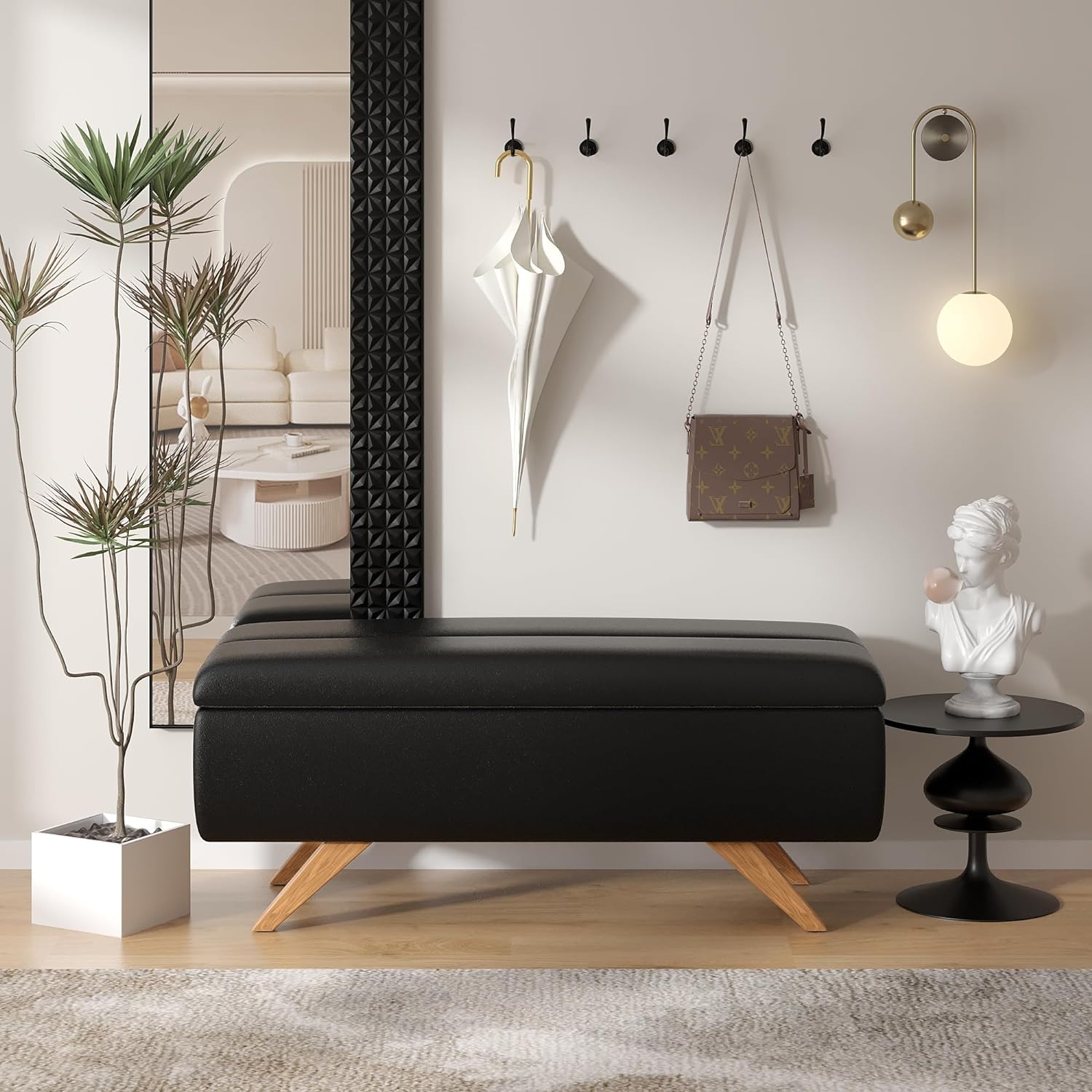 VECELO PU Leather Ottoman Bench with 6.1-inch Storage Space