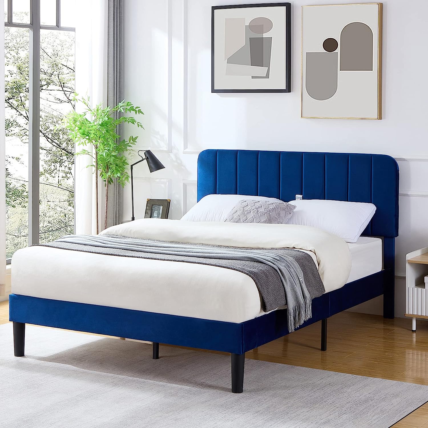 VECELO Upholstered Platform bedframe with Adjustable Headboard