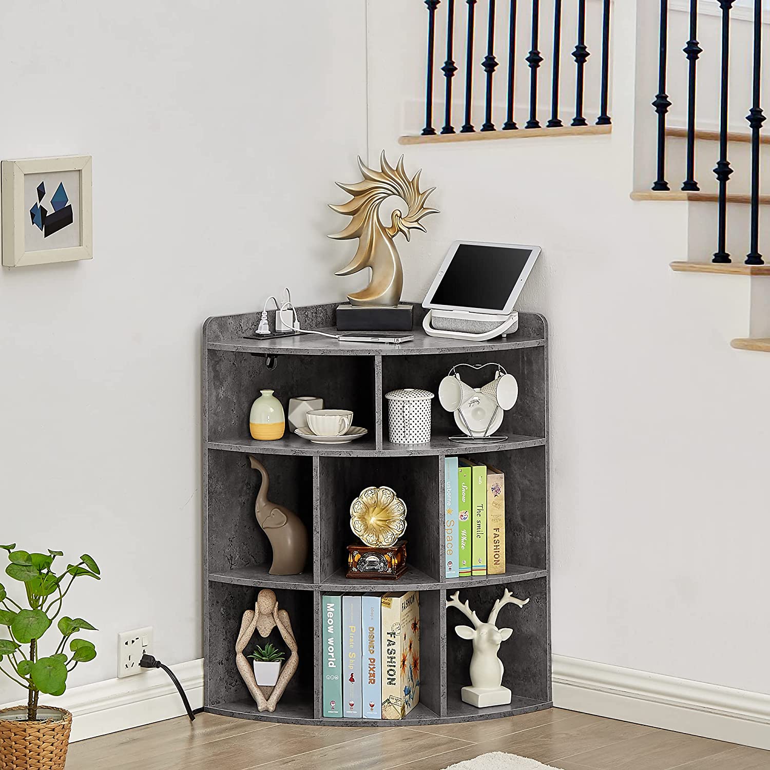 VECELO 3-Tier Corner Cabinet with 8 Cubbies, Wooden Cube Storage Organizer - VECELO