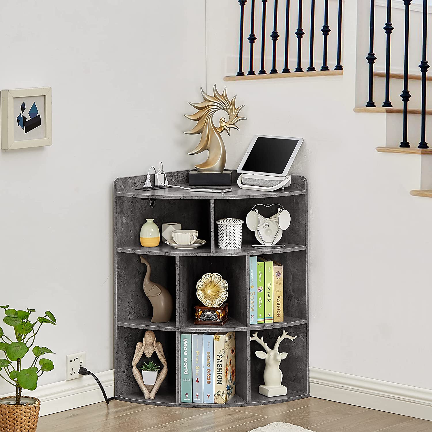 3-Tier Kids Storage Shelf Corner Cabinet with 3 Baskets White