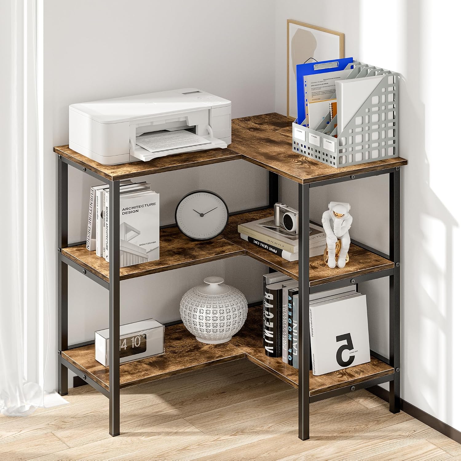 VECELO Corner Cabinet Table with 3 Tier Open Shelf, Multipurpose Display Organizer Storage Stand
