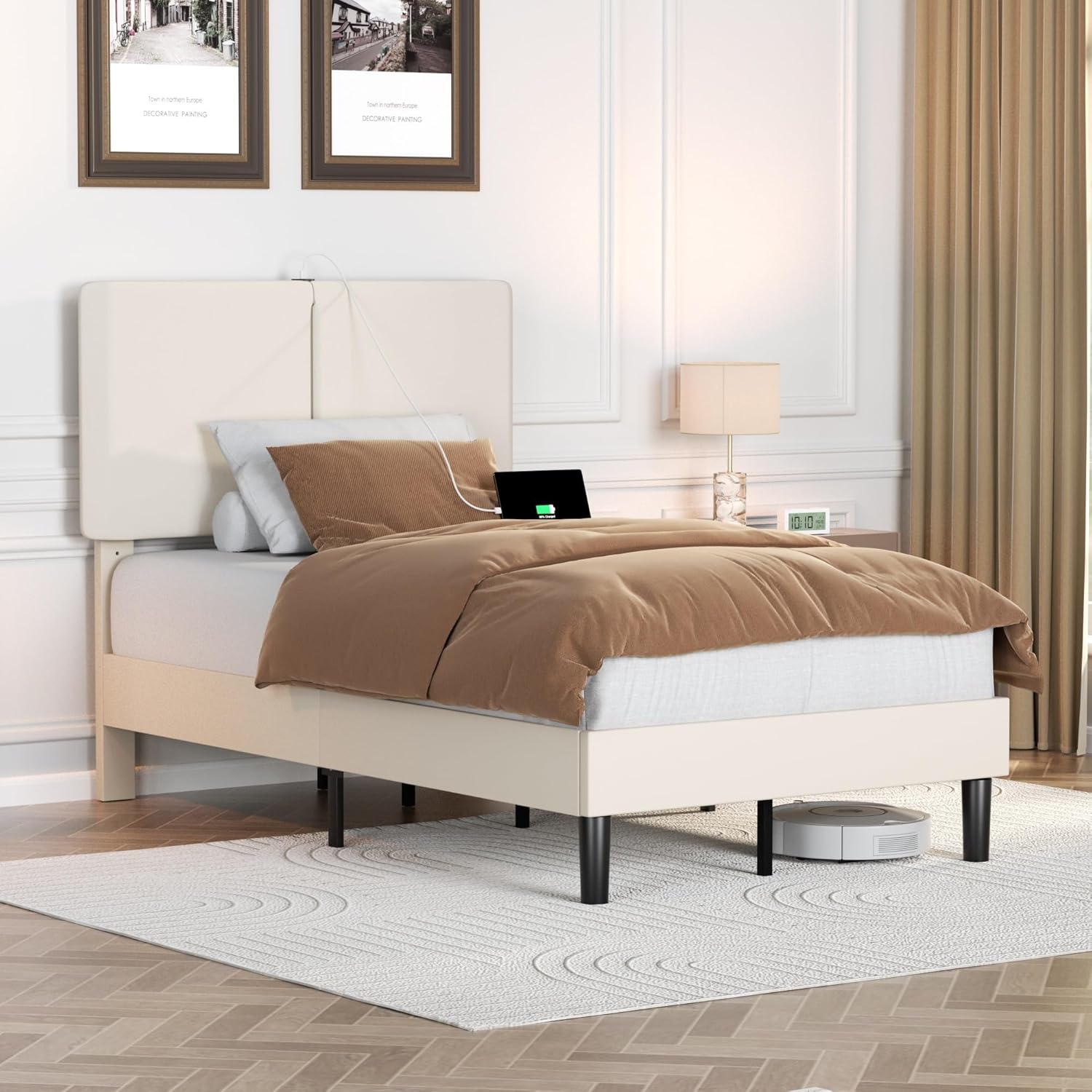 VECELO 2 Sets Twin Bed Frame with Type-C & USB Ports