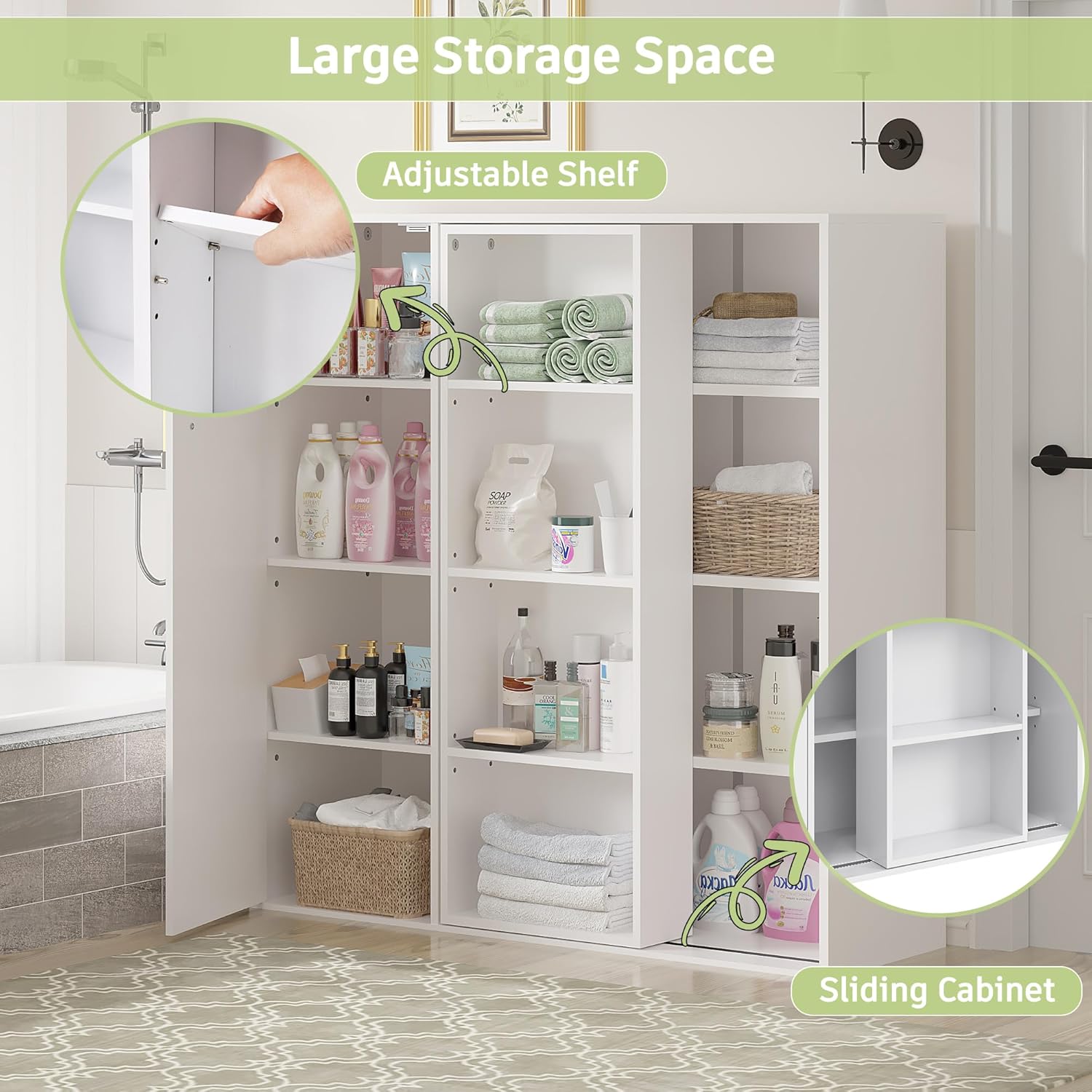VECELO 4-Tier Floor Storage Cabinet with Adjustable Shelves and Door