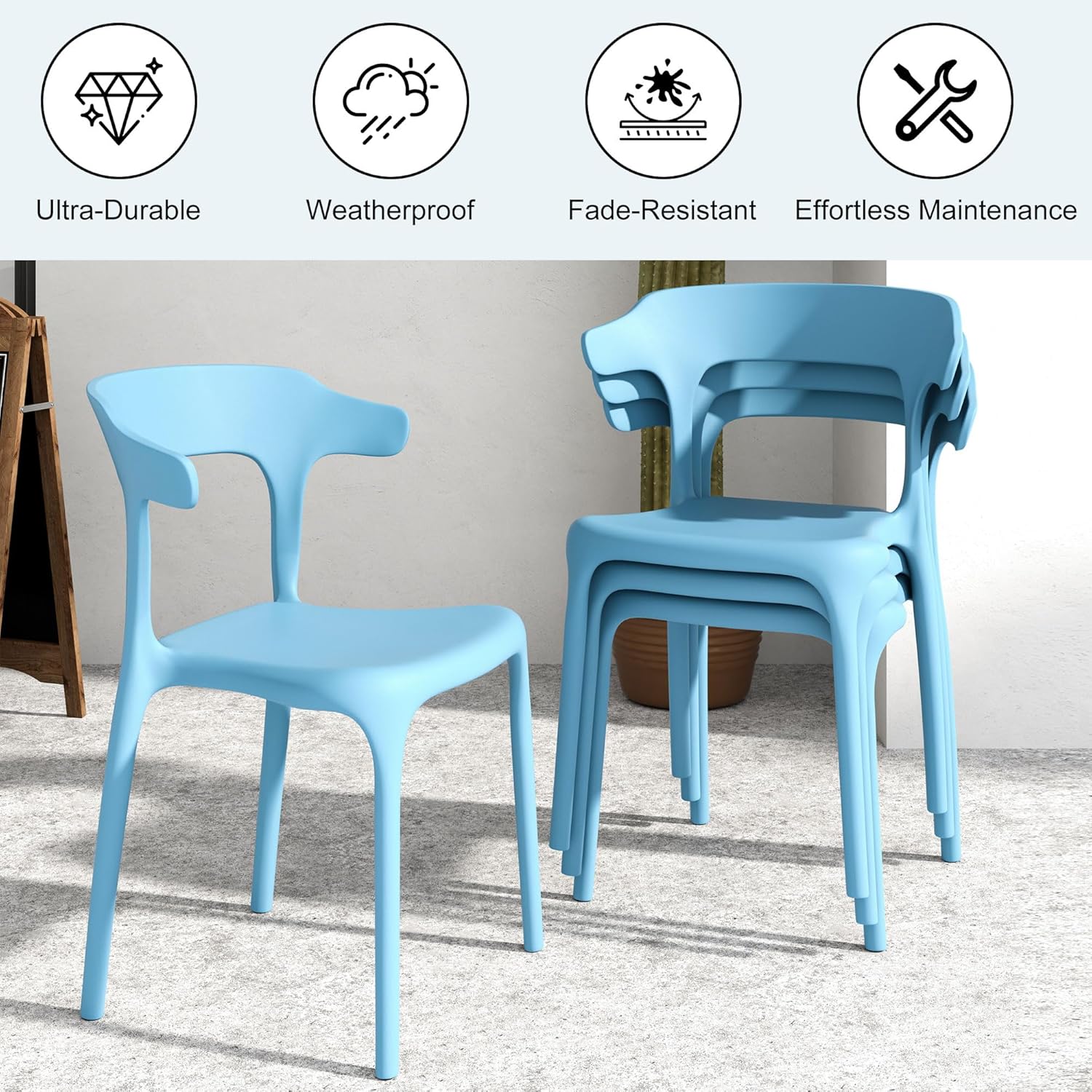 VECELO 4 Pack Plastic Stacking Chairs