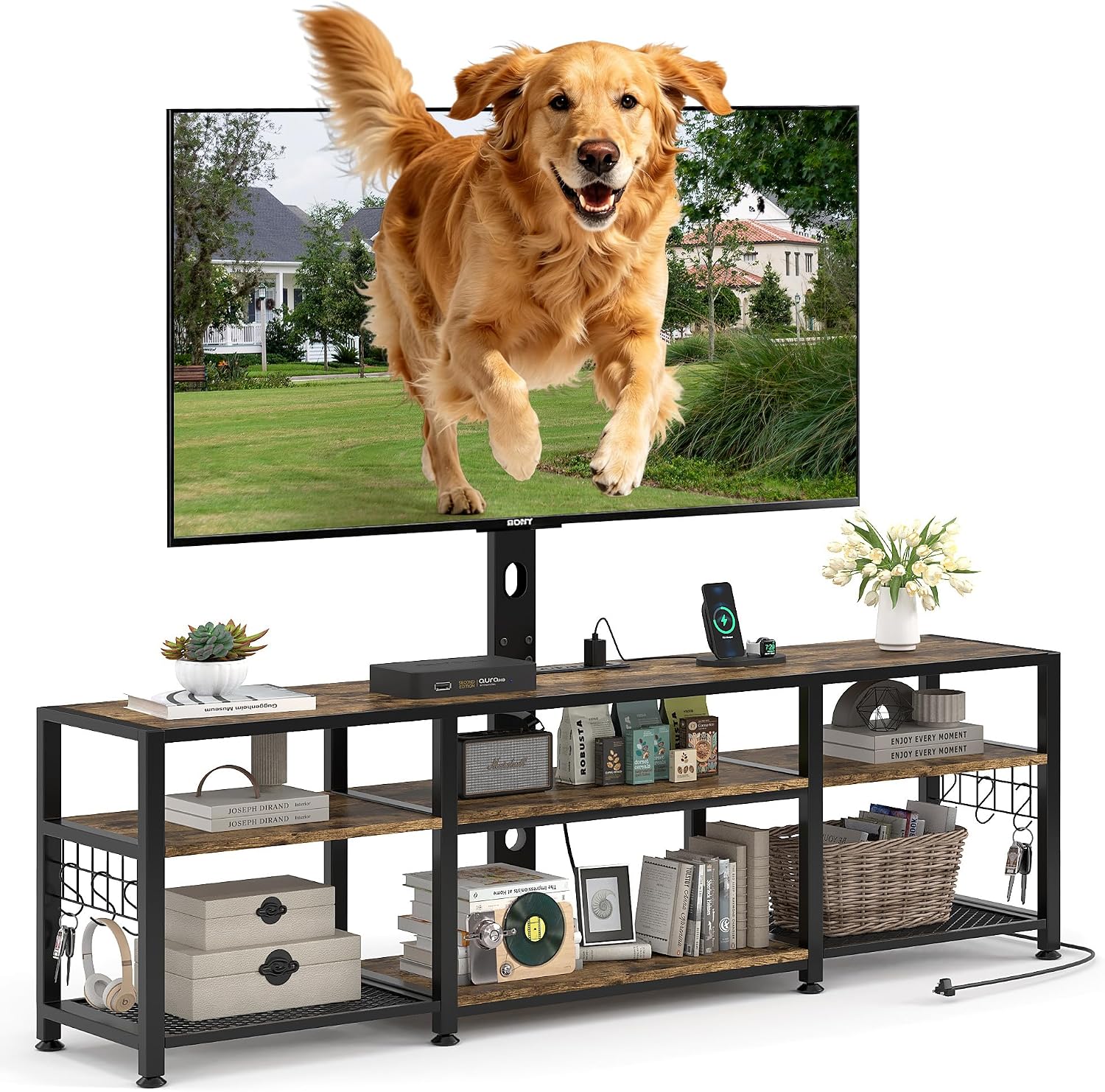 VECELO TV Stand with Mount and Power Outlets