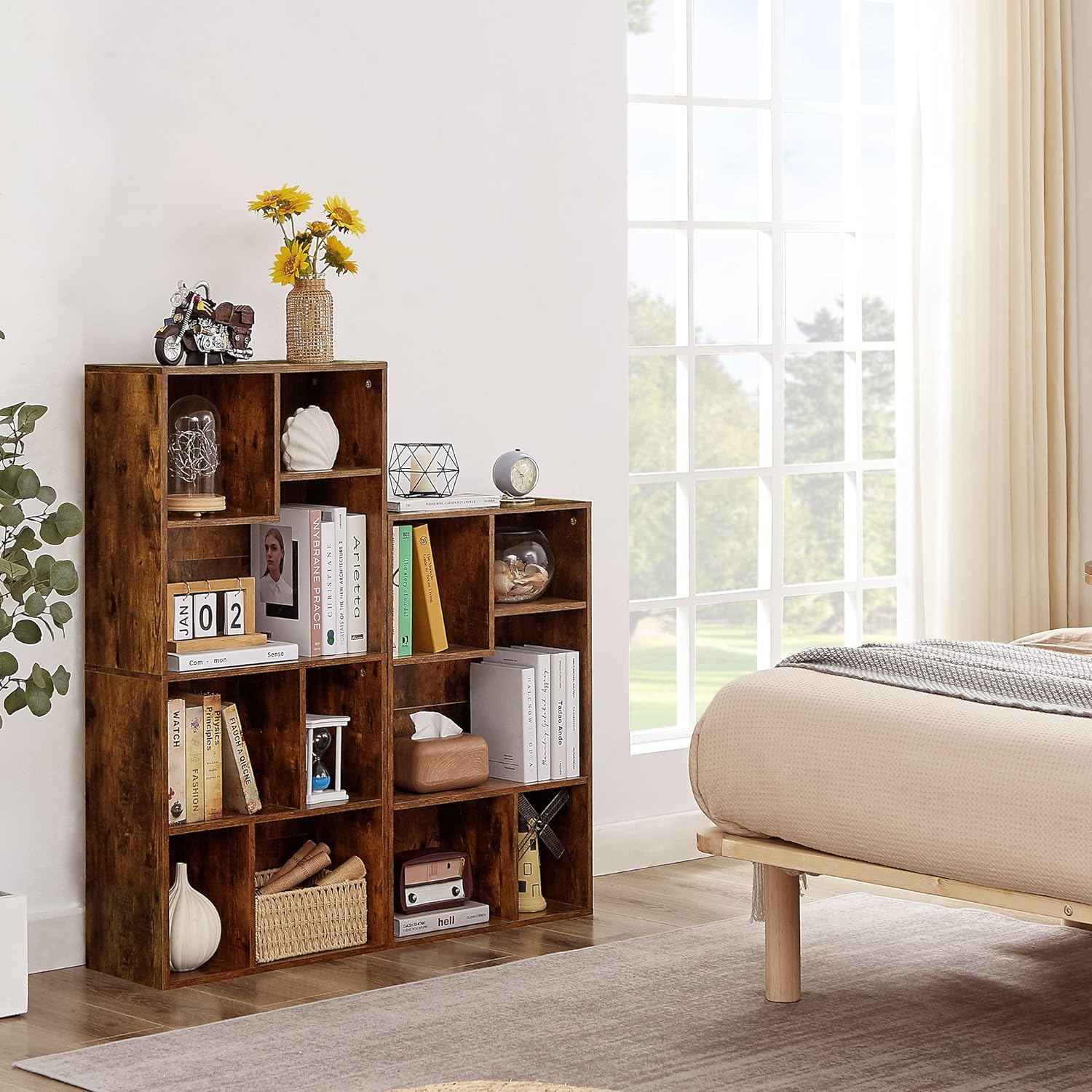 VECELO Modern 3-Tier Small Bookcase, 4 Cube/5 Cube Bookshelf/Storage Organizer for Living Room,Bedroom,Home Office