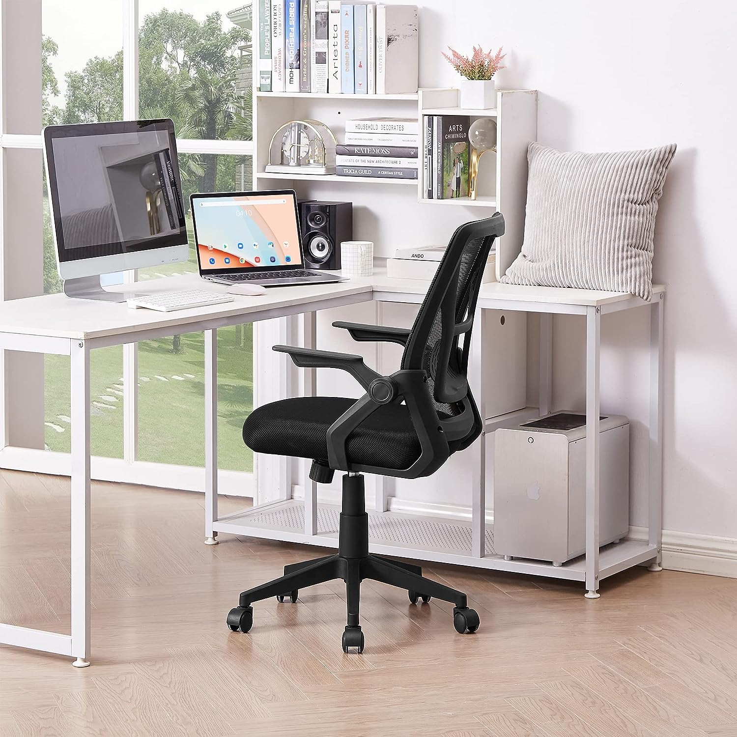 VECELO Mid-Back Swivel Ergonomic Office Chair with Adjustable Arms Mes